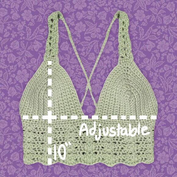 Handmade Sage Green Crochet Shell Stitch Halter Top w/ Lace Up Back | Size S - Picture 7 of 7